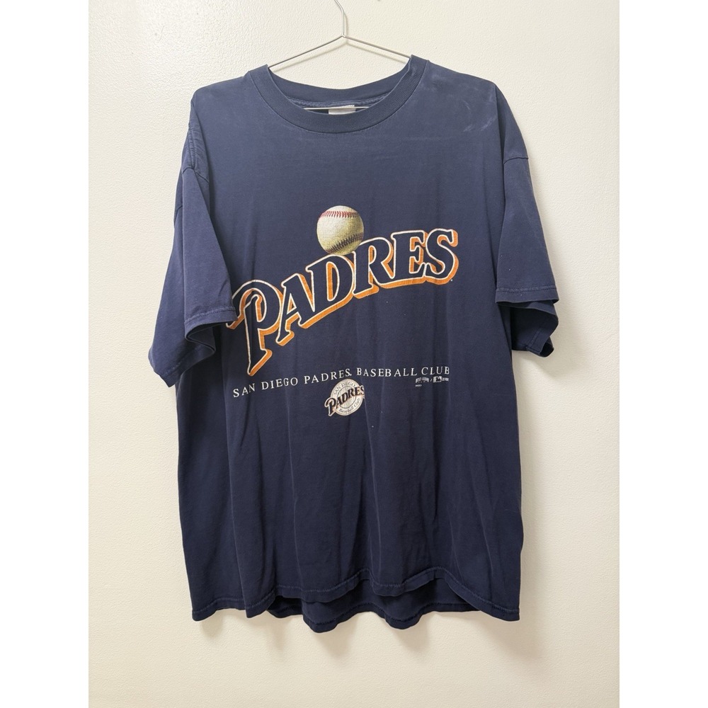 VTG San Diego Padres 2000 Blue T-Shirt Men's 2XL Distressed Hank Aaron Tag Flaws